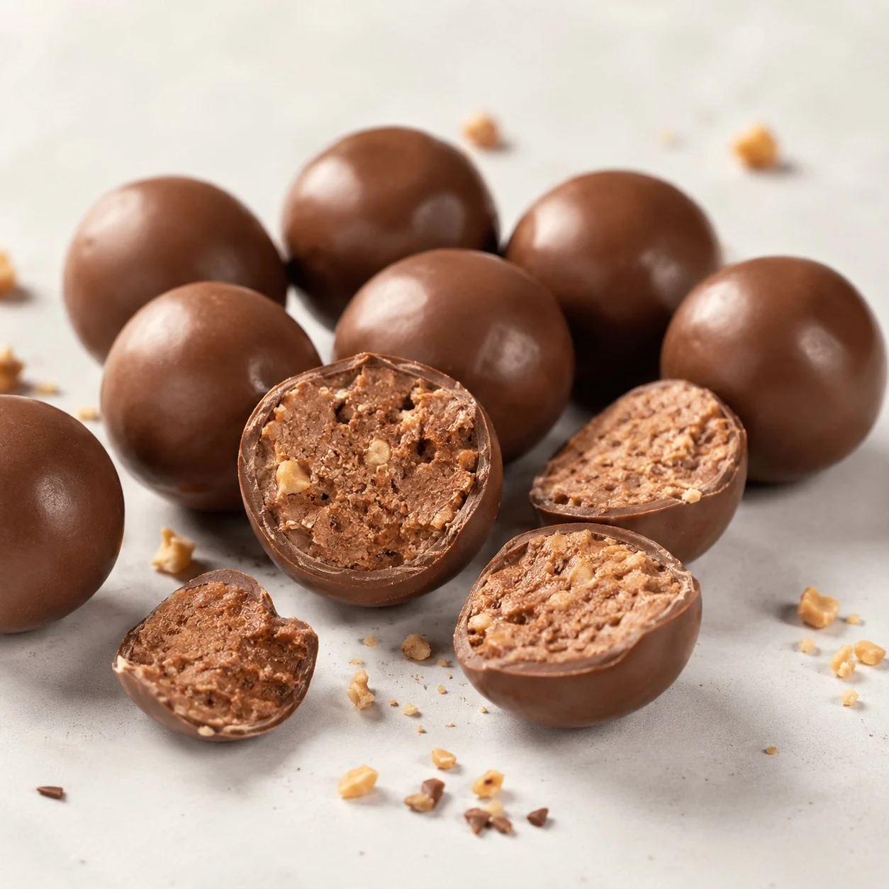 Chocolate-coated protein balls