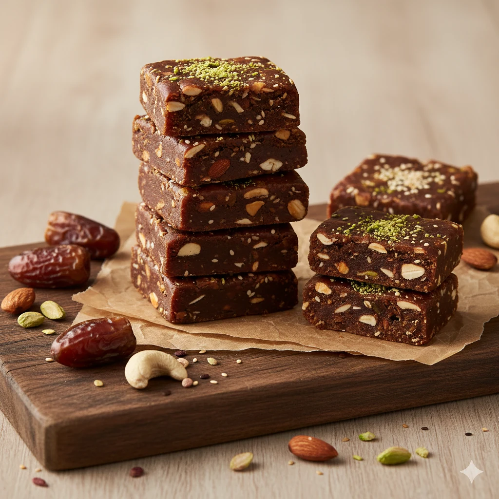 Premium date and nut bars with almonds and pistachios