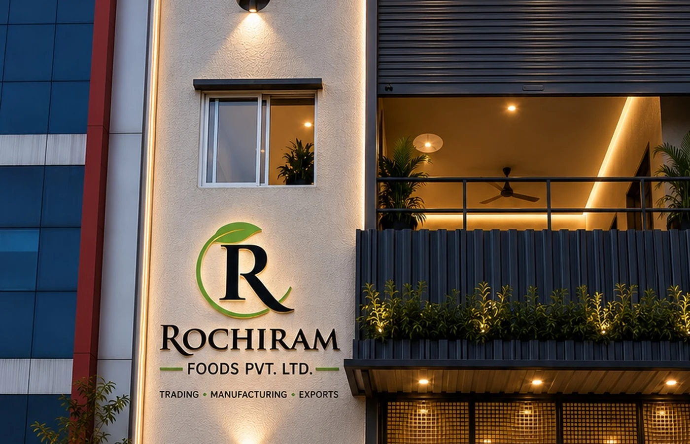 Rochiram Foods manufacturing facility exterior in Rabale, Navi Mumbai